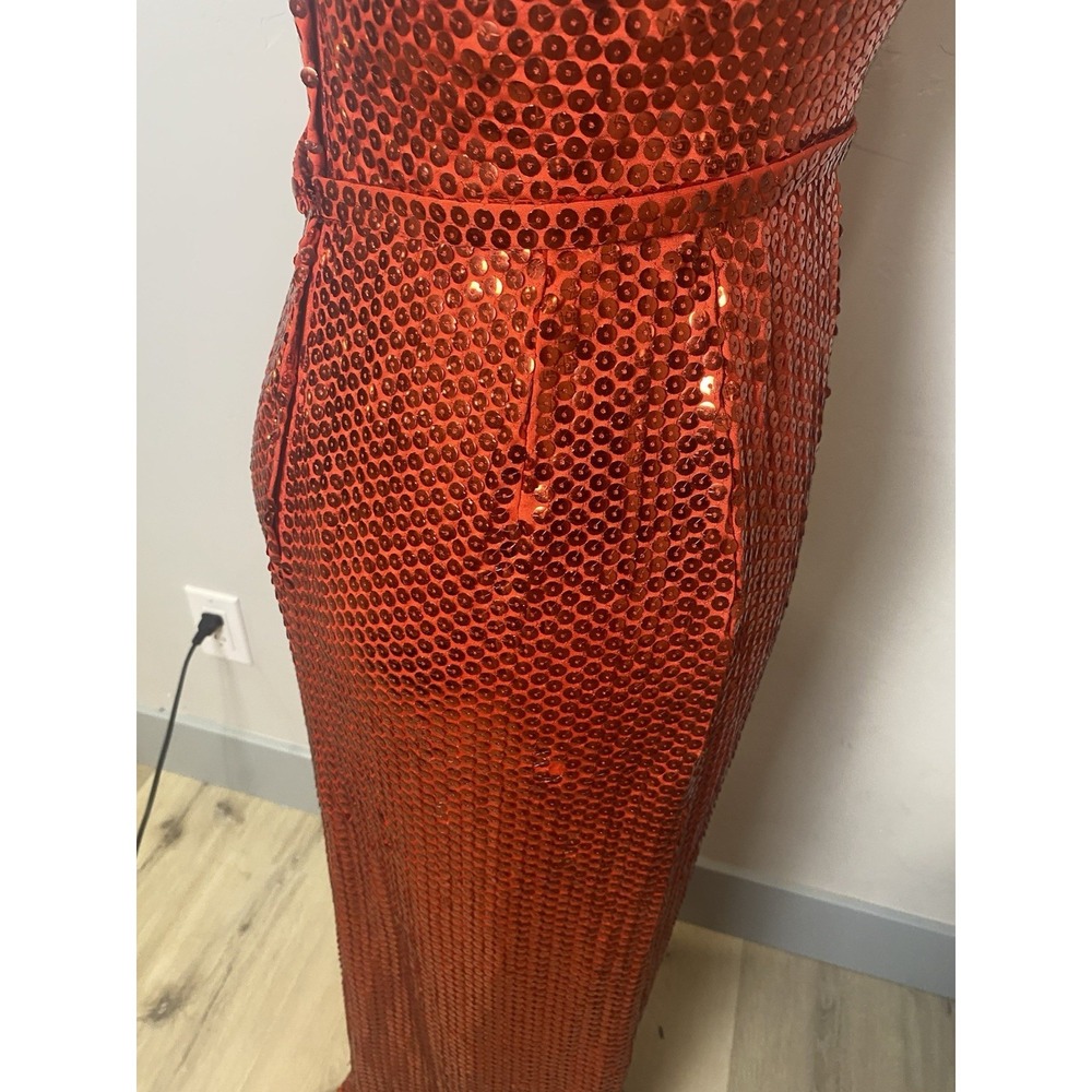 VTG 70's Red Sequined Fitted Halter Gown Dress S Women's Party Formal Cocktail - Picture 7 of 13
